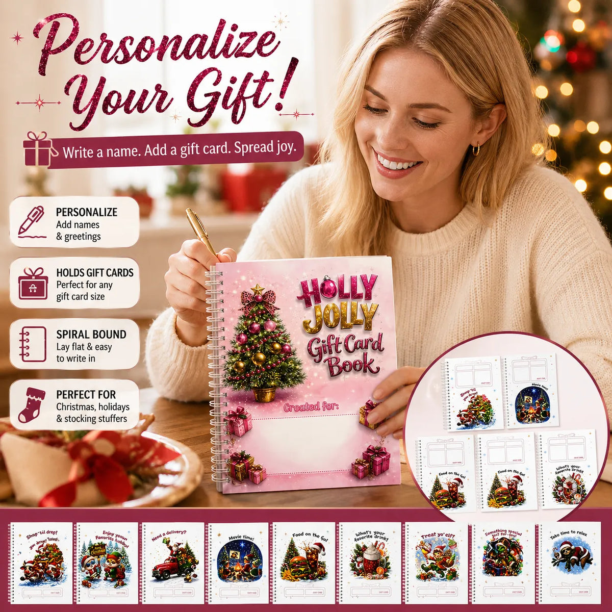 🔥🎁48% OFF!!!-Ready for Christmas!🎅Christmas Gift Card Booklet -👍DIY Spiral-Bound Christmas Gift Card Holder Book-C