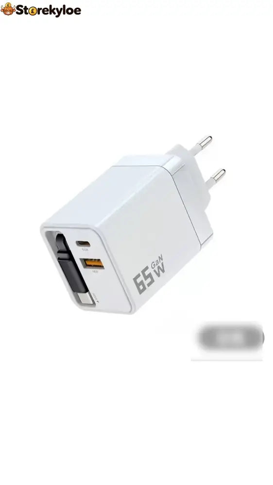 💥65w Fast Charging Phone Charger Block With Retractable 80cm Type-c Cable - US / White