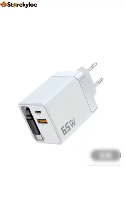 💥65w Fast Charging Phone Charger Block With Retractable 80cm Type-c Cable - US / White