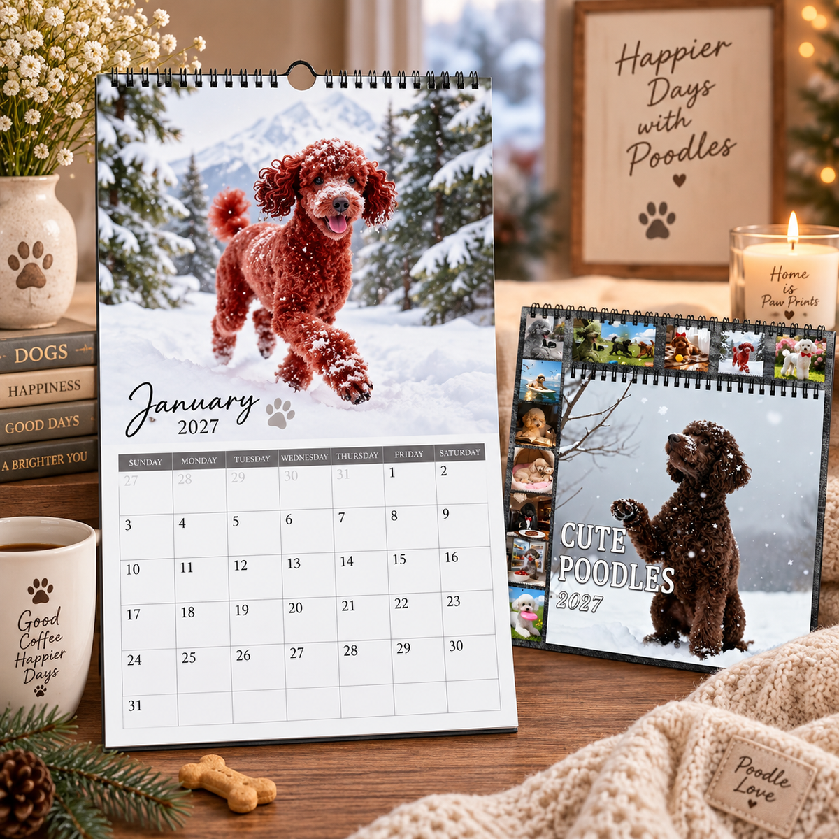 Cute Poodles 2027 Wall Calendar – 12-Month Poodle Calendar, Adorable Fluffy Dog Scenes Hanging Planner for Poodle Lovers & Dog Moms
