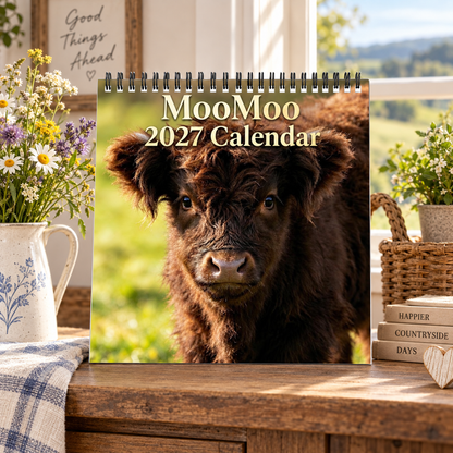MooMoo 2027 Calendar – Cute Highland Calf Calendar, Adorable Cow & Farm Animal Wall Decor, Gift for Cow Lovers