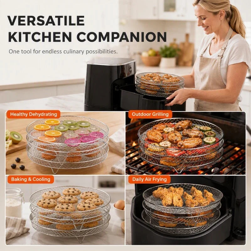 🍗 Stackable Stainless Steel Air Fryer Rack – Multi-Level Cooking & Dehydrating Tray