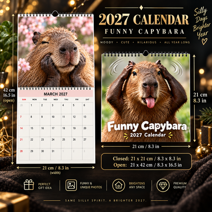 Funny Capybara 2027 Wall Calendar – 12-Month Cute & Playful Capybara Calendar, Spiral Hanging Wall Planner for Capybara Lovers & Nature Fans