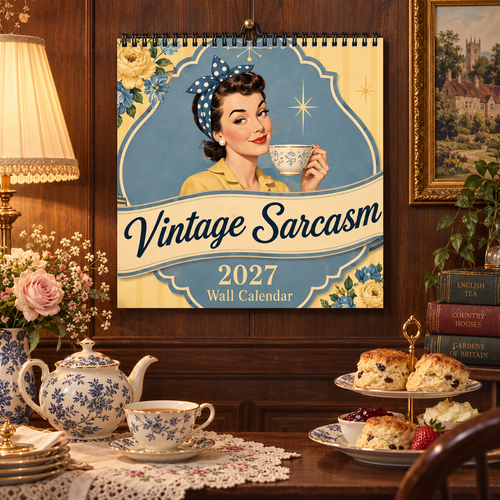 Vintage Sarcasm 2027 Wall Calendar – 12-Month Retro British Humor Calendar, Vintage Tea Party Sarcastic Quotes Hanging Planner for Retro & British Style Lovers