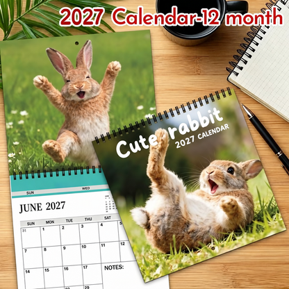 Cute Rabbits 2027 Wall Calendar – 12-Month Funny Bunny Calendar, Adorable Fluffy Rabbit Scenes Hanging Planner for Bunny Lovers & Family Gift