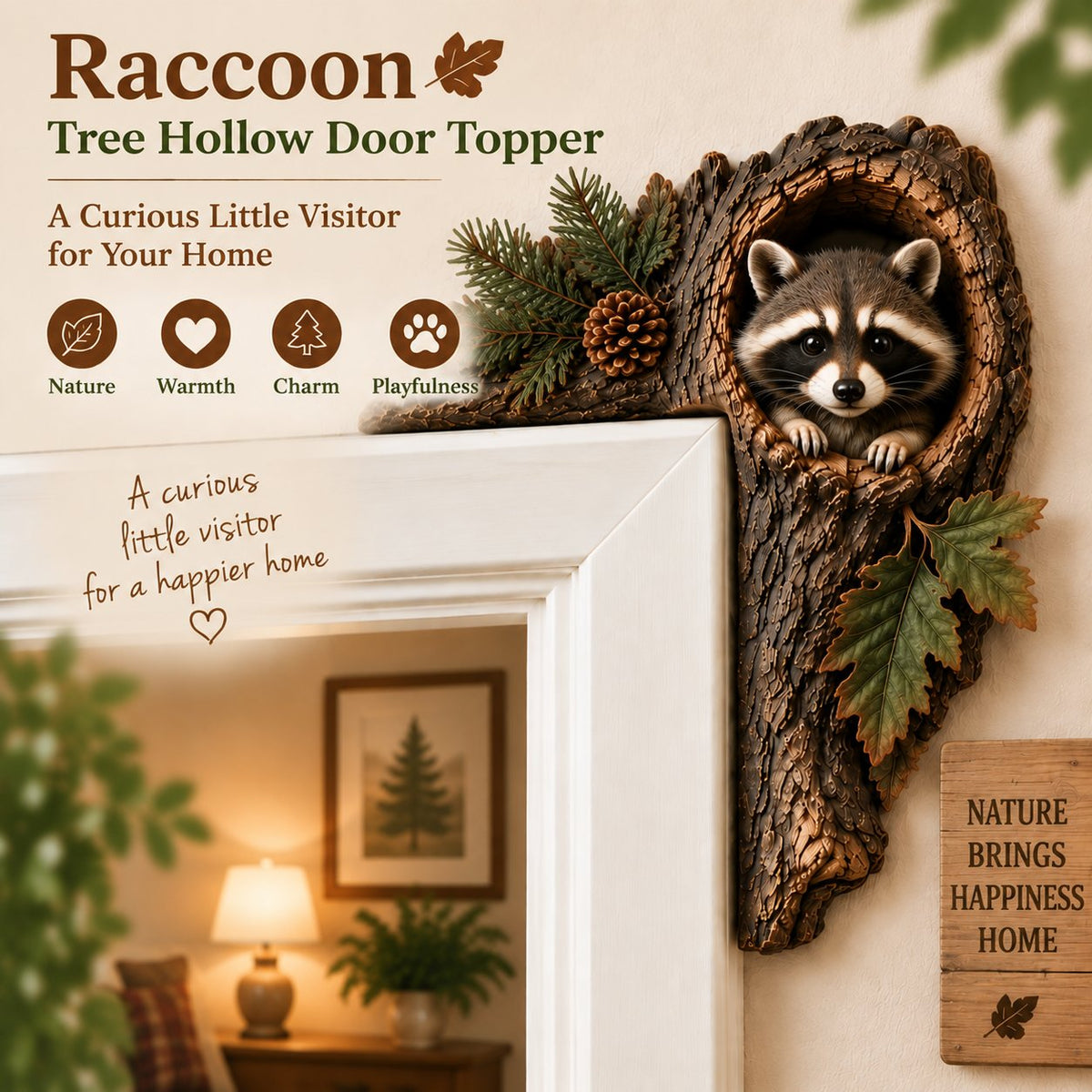 🐿️ Chipmunk Tree Hollow Door Topper | Woodland Animal Doorway Decor For Cozy Nature Homes
