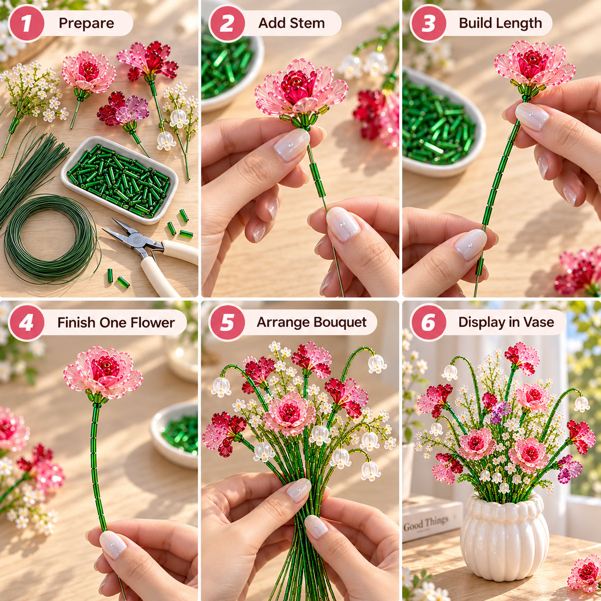 ⏳ Last Day 49% OFF –🌼✨DIY Beaded Wildflower Bouquet Kit – Handmade Crystal Flower Craft Set🌸✨