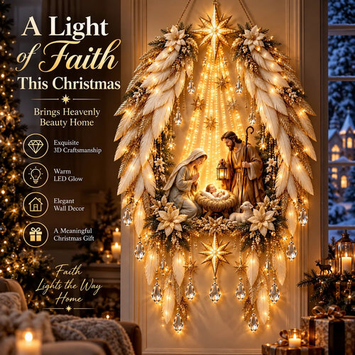 ✨Last Day 49% OFF✨✝️ Angel Wings Faith Nativity™ – Lighted Holy Birth Wall Decor