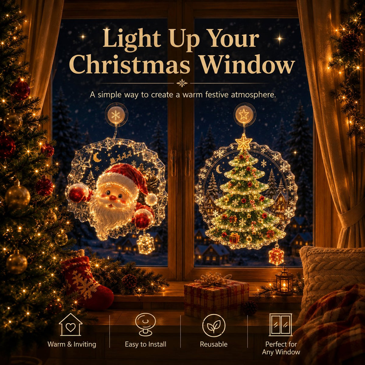 ✨⏳ Last Day 49% OFF – 🎄Lighted Christmas Window Decoration with Suction Cup | Warm LED Window Light with Double-Layer Design & Multiple Festive Styles ✨