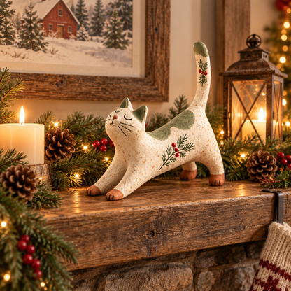 🐈🎄 Woodland Christmas Cat Figurine - a cosy little woodland friend for your holiday home