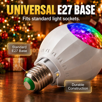 🎉🎄 Rotating Projection Light Bulb – 16 Christmas Patterns, No-Install Holiday Ambience