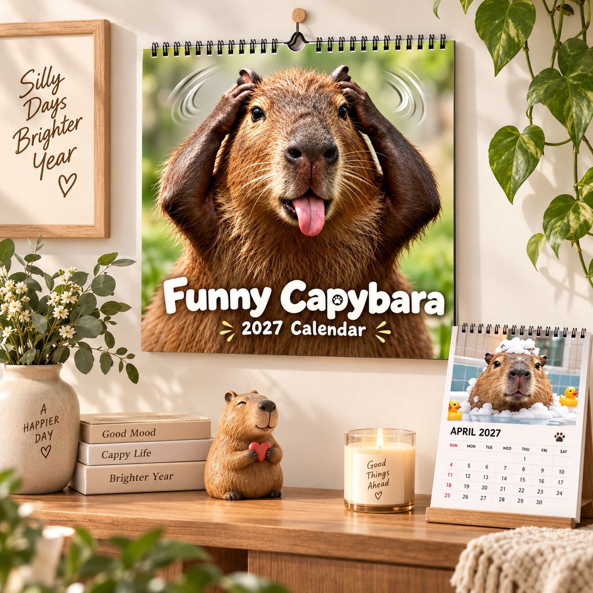 Funny Capybara 2027 Wall Calendar – 12-Month Cute & Playful Capybara Calendar, Spiral Hanging Wall Planner for Capybara Lovers & Nature Fans