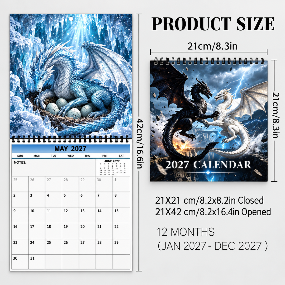 Dragons of a Higher World 2027 Wall Calendar – 12-Month Epic Fantasy Dragon Calendar, Mystical Legendary Art Hanging Planner for Dragon Lovers