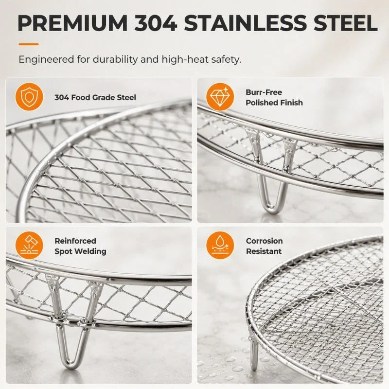 🍗 Stackable Stainless Steel Air Fryer Rack – Multi-Level Cooking & Dehydrating Tray