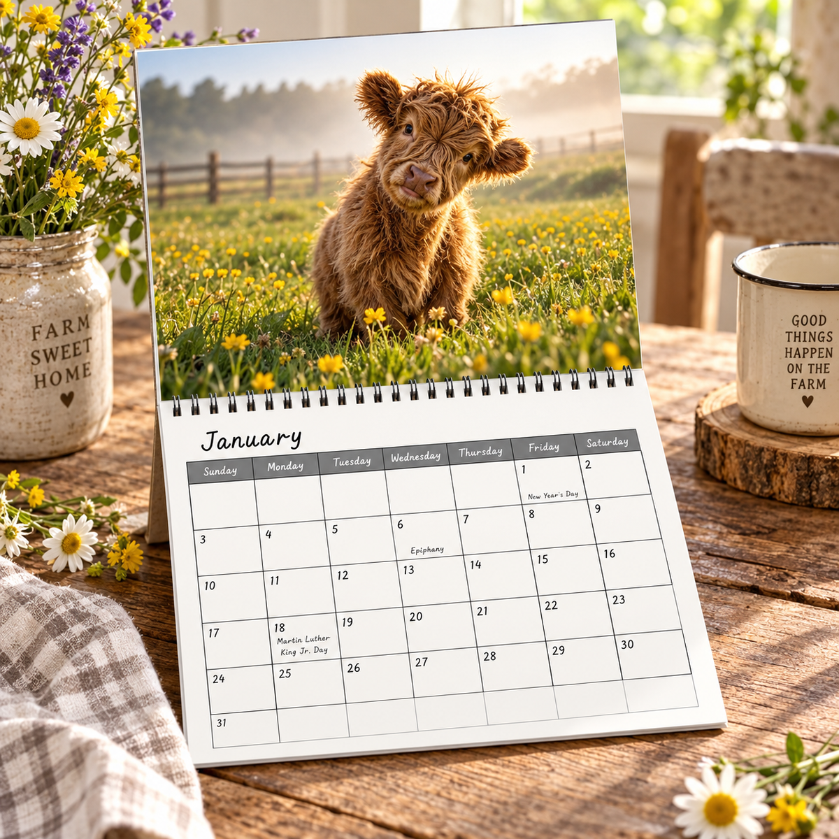 MooMoo 2027 Calendar – Cute Highland Calf Calendar, Adorable Cow & Farm Animal Wall Decor, Gift for Cow Lovers