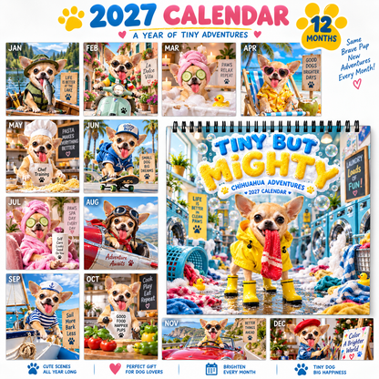 Tiny But Mighty 2027 Wall Calendar – 12-Month Chihuahua Adventures Calendar, Funny Small Dog Scenes Hanging Planner for Chihuahua & Dog Lovers