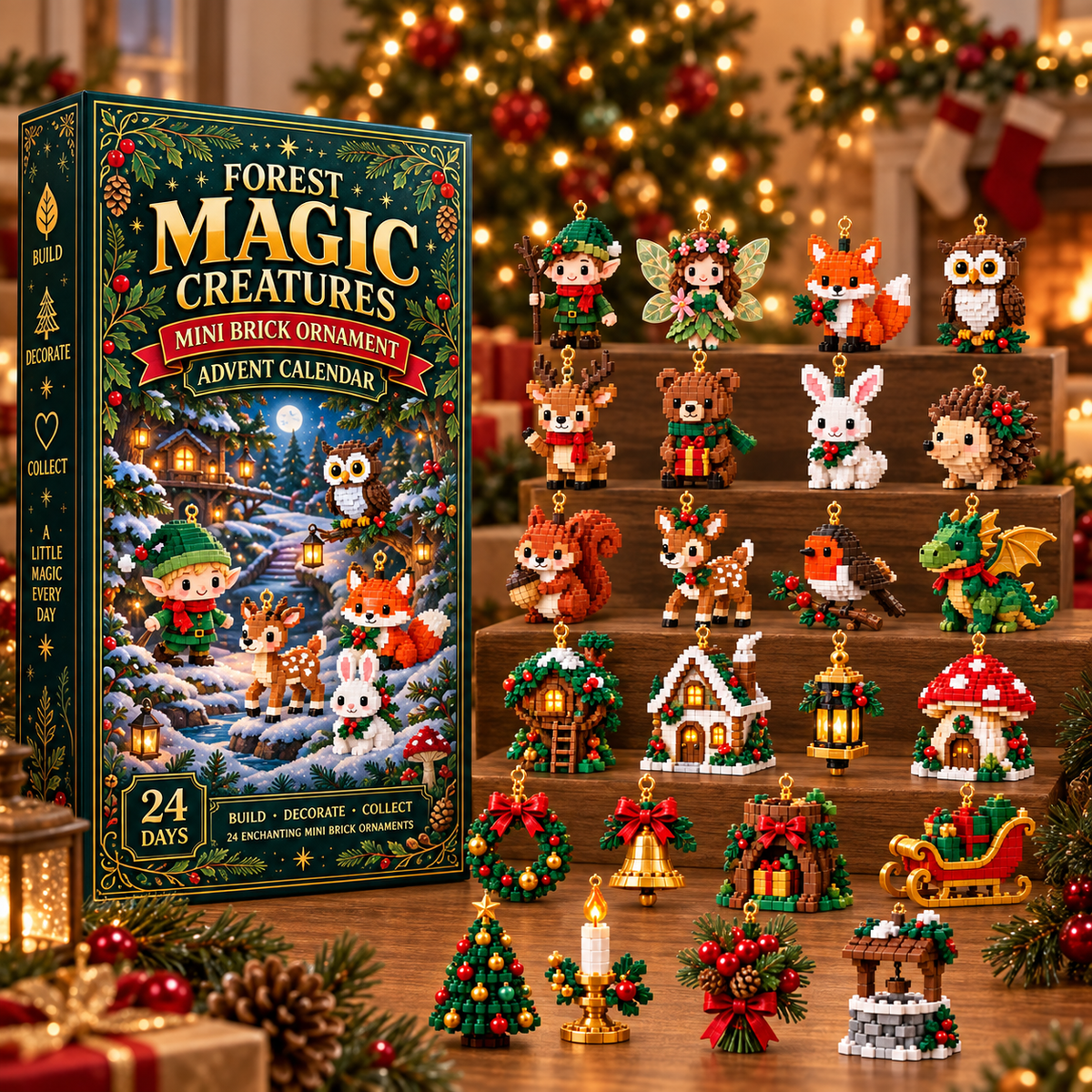 ⏳ Last day to save 49% – 🎄 24‑Day Forest Magic Creatures Ornament Advent Calendar | 24 collectible buildable forest fantasy brick decorations with hangers—perfect for holiday wreaths, mantel styling and Christmas tree trimming 🧝