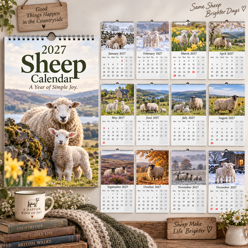 📅 2027 Sheep Calendar - A4 Hanging Calendar