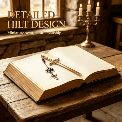 🔥Last Day 49% OFF - ⚔️Fantasy Sword Metal Bookmark With Dragon & Moon Charms📚