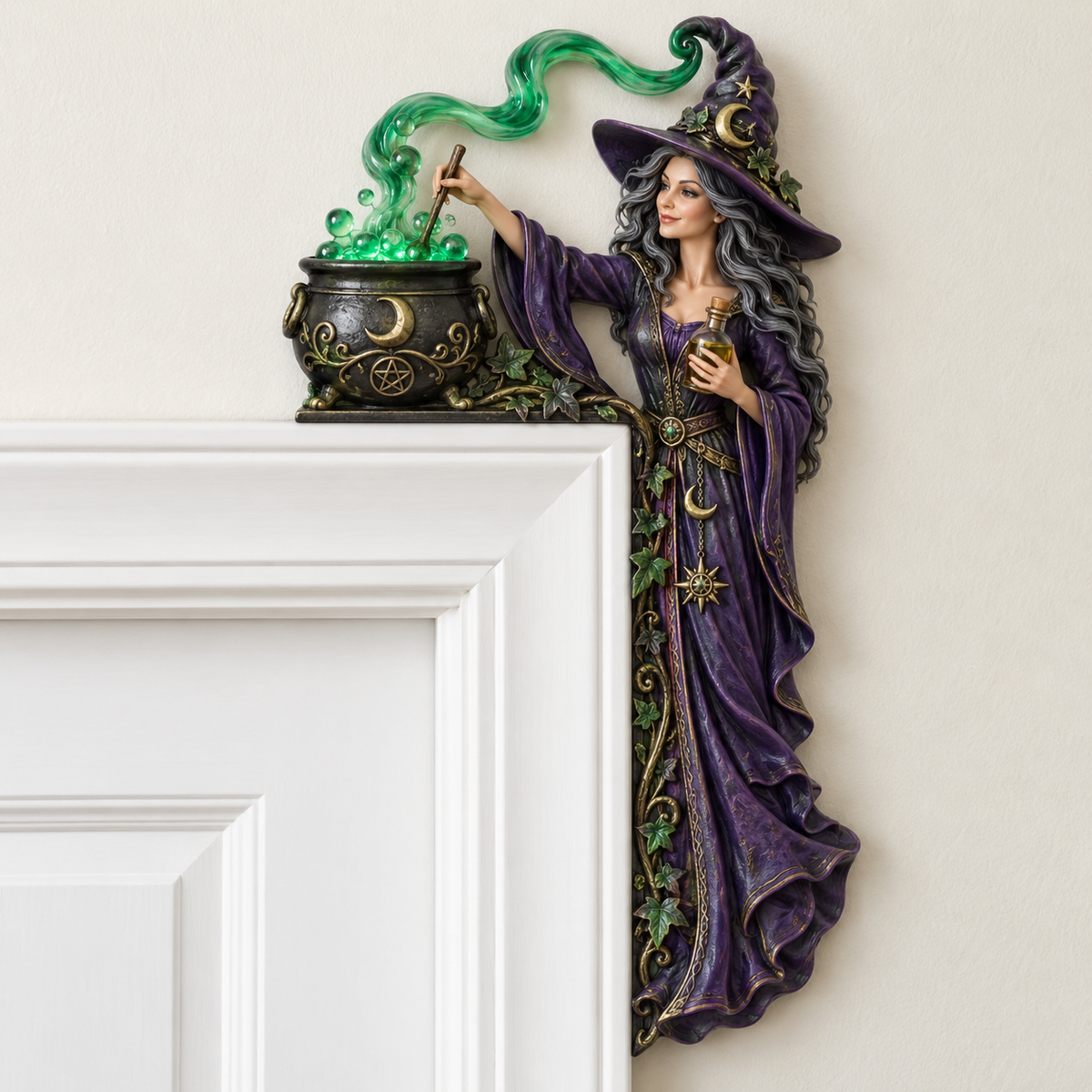 🧙♀️Enchanted Witch Door Topper – Mystical Gothic Witch Decor, Halloween Door Frame Ornament, Magical Dark Fairy Tale Home Decor for Indoor & Halloween Display