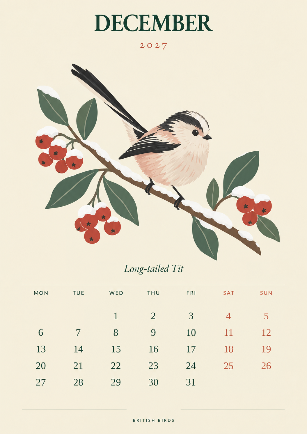 🐦 British Birds 2027 Wall Calendar  Nature Close to Home——A Year of Familiar Birds, Beautiful Blooms & Little Moments of Joy