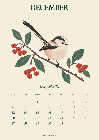 🐦 British Birds 2027 Wall Calendar  Nature Close to Home——A Year of Familiar Birds, Beautiful Blooms & Little Moments of Joy