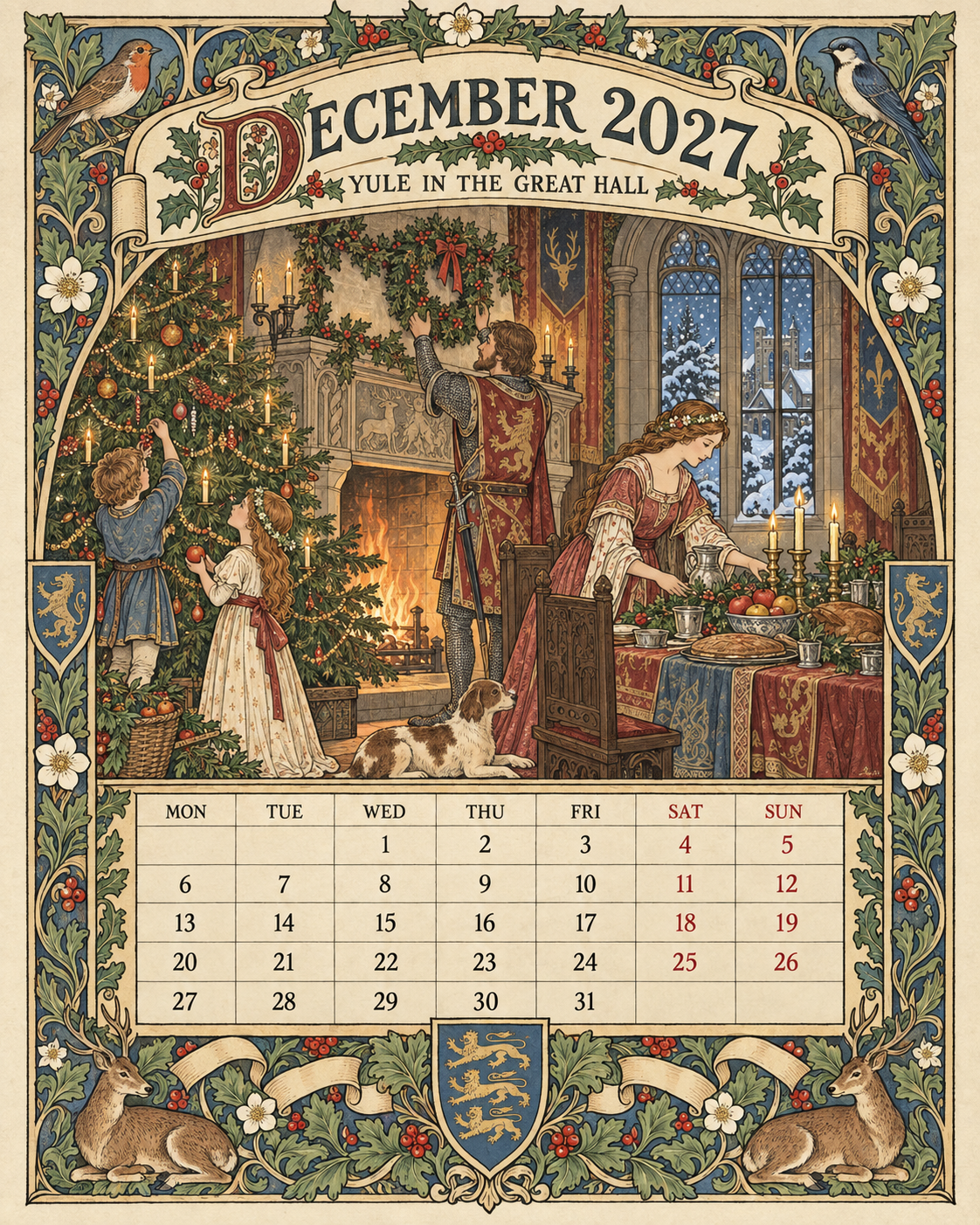 🏰 A Year of Knightly Tales – 2027 Medieval-Inspired British Wall Calendar