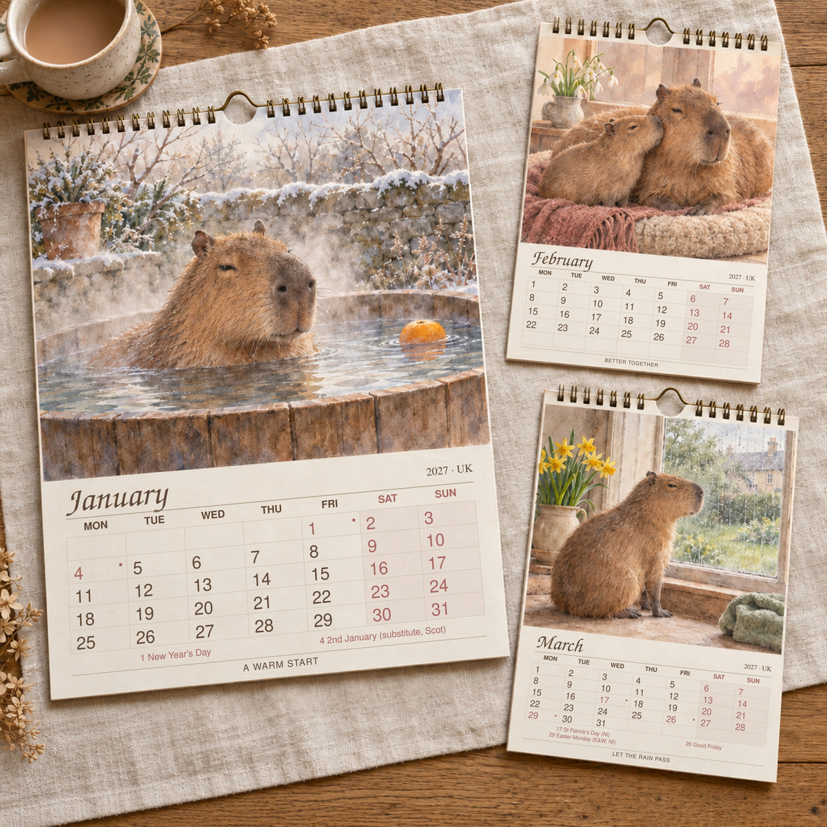 🎁2027 A Little Less Hurry Capybara Calendar｜A4 Hanging Calendar