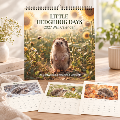 Little Hedgehog Days 2027 Wall Calendar | Heart‑warming Woodland Hedgehog Art Calendar, Hanging Calendar Gift For Animal Lovers