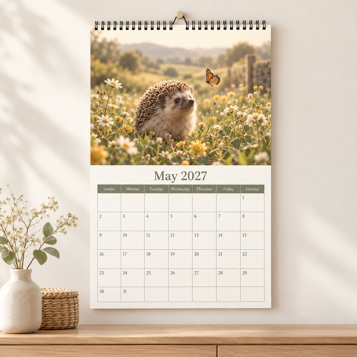 Little Hedgehog Days 2027 Wall Calendar | Heart‑warming Woodland Hedgehog Art Calendar, Hanging Calendar Gift For Animal Lovers