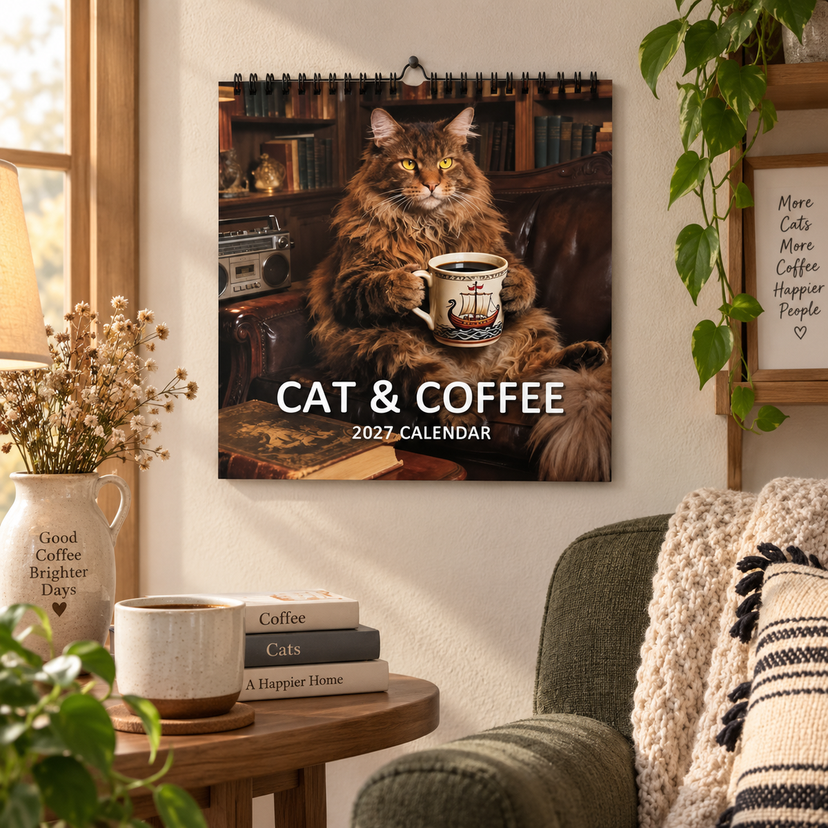 Cat & Coffee 2027 Wall Calendar – Cosy Cute Cat Drinking Coffee Art Calendar, Perfect Gift For Cat & Coffee Lovers