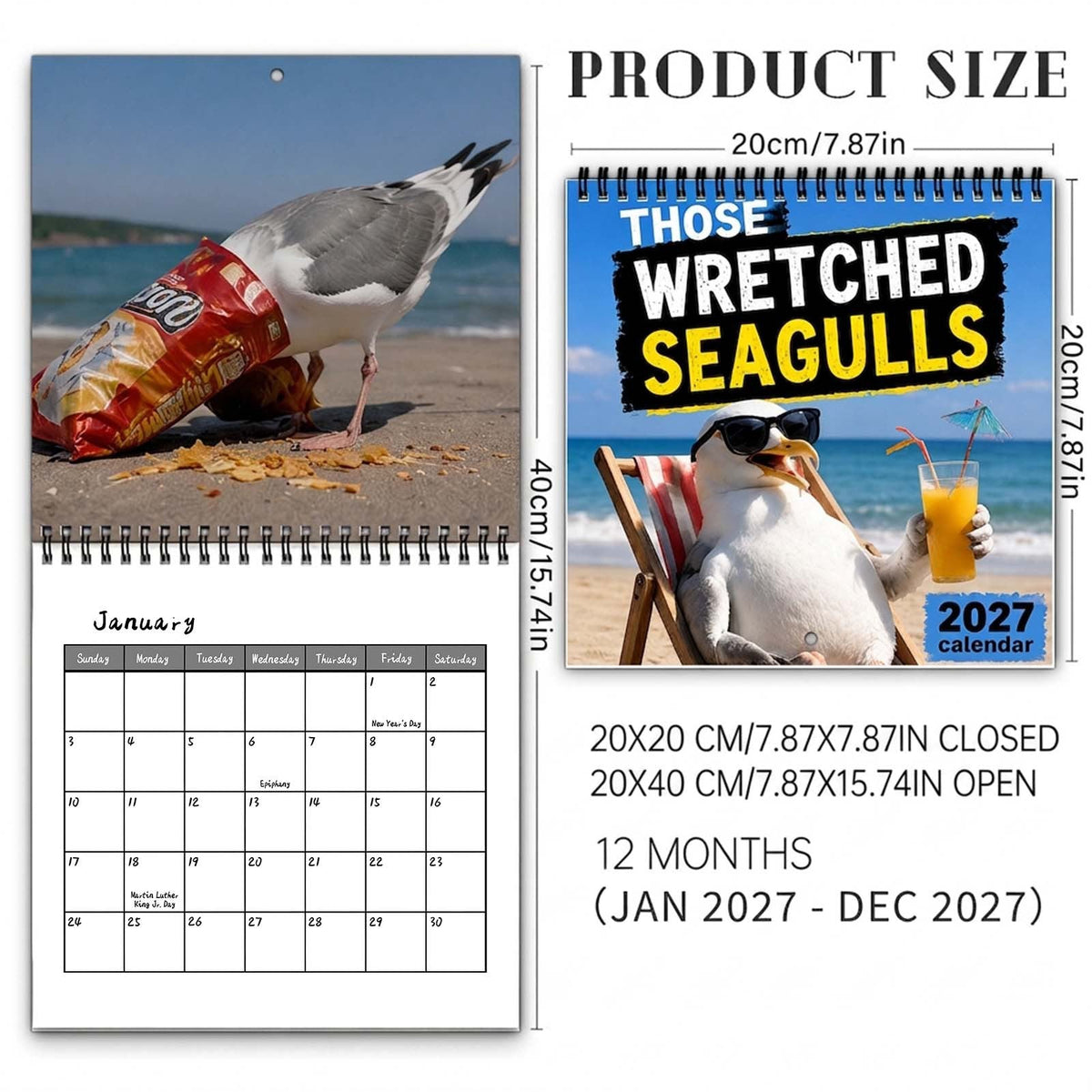 Those Wretched Seagulls 2027 Wall Calendar – Funny Humorous Seagull Meme Wall Calendar, Novelty Gift