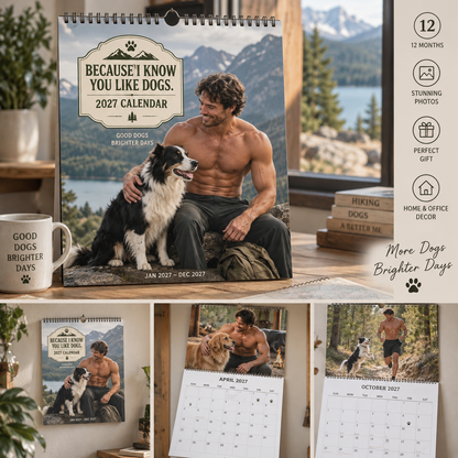 Because I Know You Like Dogs 2027 Wall Calendar | Rugged Men, Happy Dogs, Outdoor Adventure Calendar, Gift For Dog Lovers