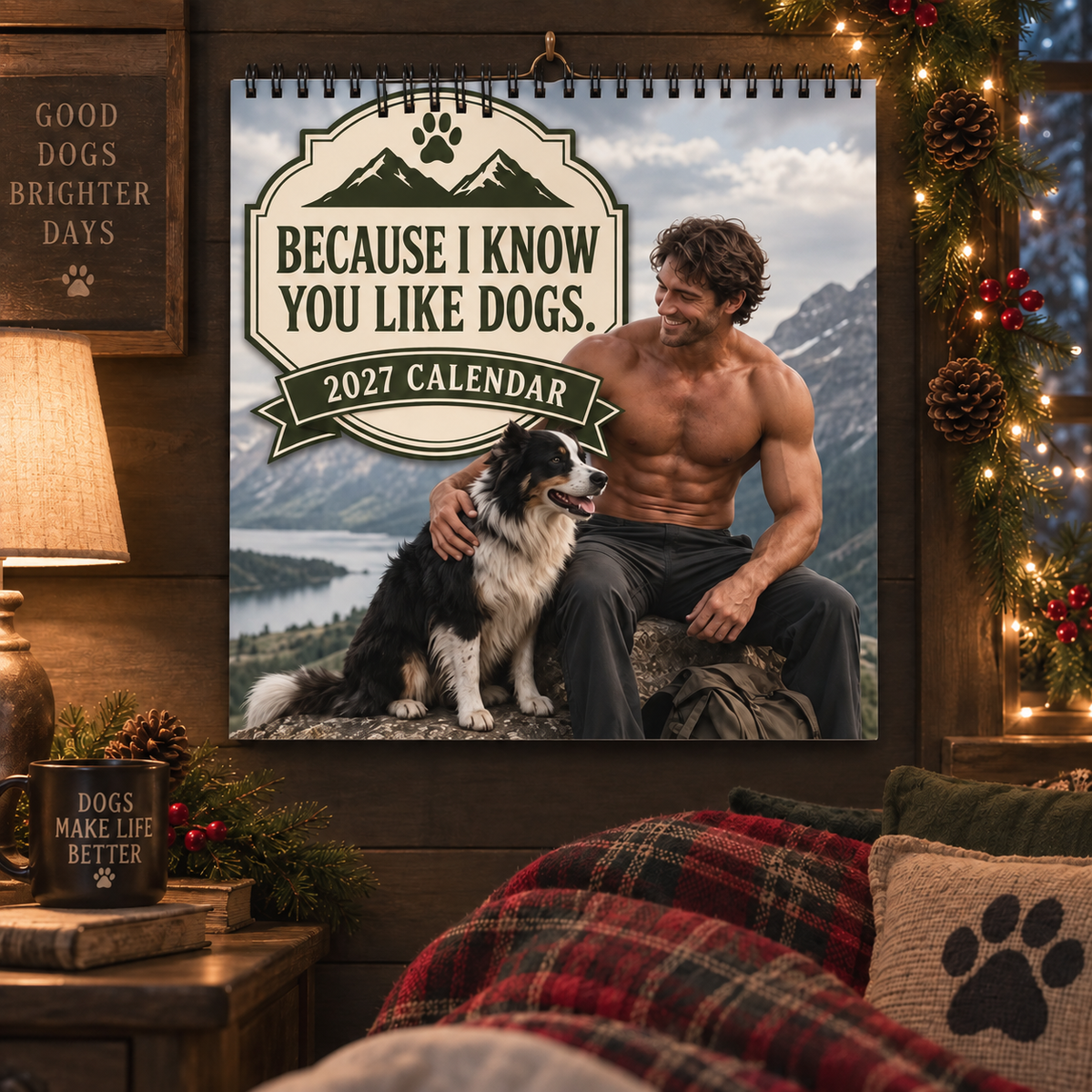 Because I Know You Like Dogs 2027 Wall Calendar | Rugged Men, Happy Dogs, Outdoor Adventure Calendar, Gift For Dog Lovers