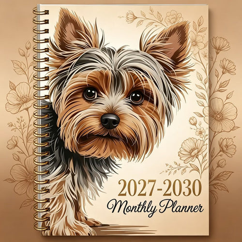 Yorkshire Terrier 2027‑2030 Monthly Planner, 4‑year Spiral Bound Notebook, Cute Yorkie Dog Floral Journal, Gift For Dog Lovers
