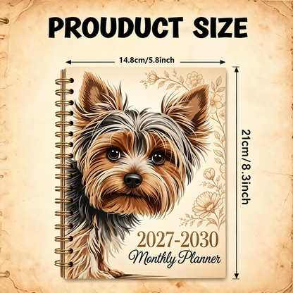 Yorkshire Terrier 2027‑2030 Monthly Planner, 4‑year Spiral Bound Notebook, Cute Yorkie Dog Floral Journal, Gift For Dog Lovers
