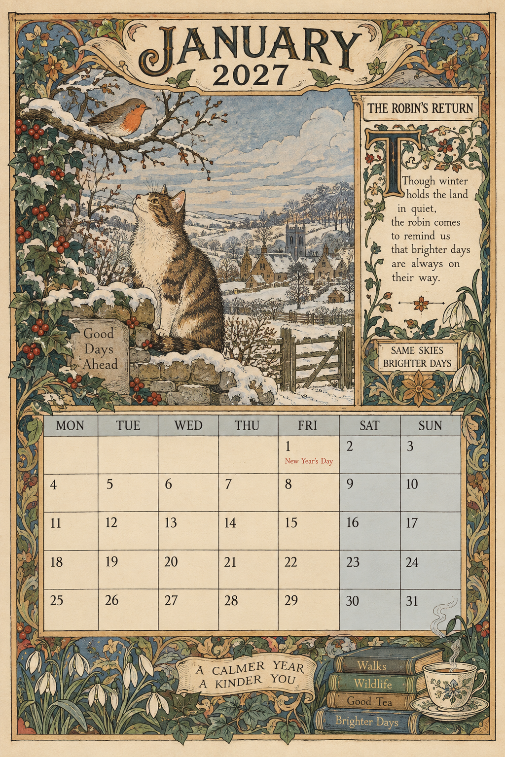 A Year In Britain 2027 – Vintage Storybook Wall Calendar