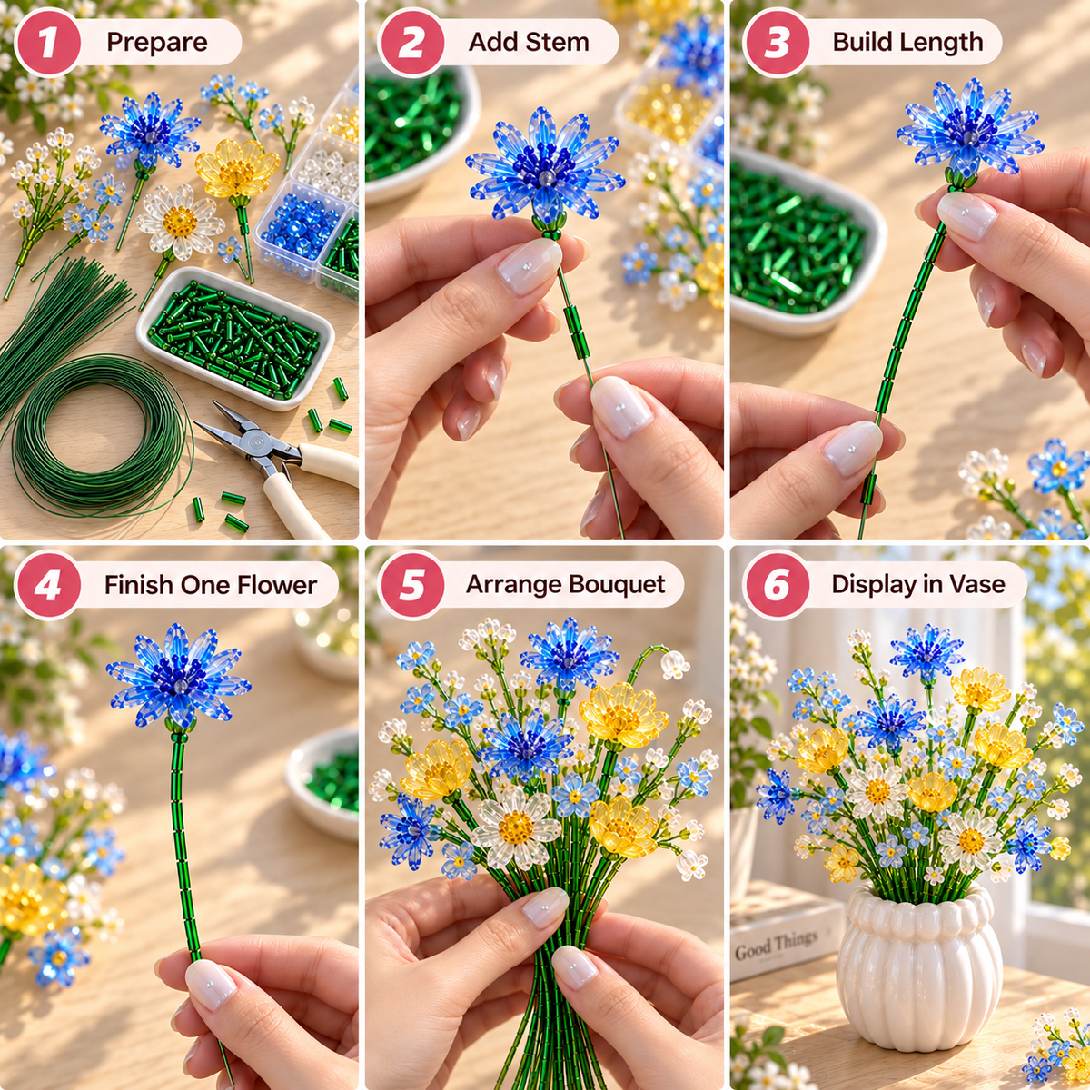 ⏳ Last Day 49% Off –🌼✨diy Beaded Wildflower Bouquet Kit – Handmade Crystal Flower Craft Set🌸✨