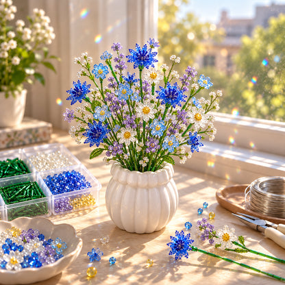 ⏳ Last Day 49% Off –🌼✨diy Beaded Wildflower Bouquet Kit – Handmade Crystal Flower Craft Set🌸✨
