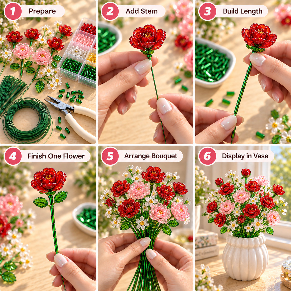 ⏳ Last Day 49% Off –🌼✨diy Beaded Wildflower Bouquet Kit – Handmade Crystal Flower Craft Set🌸✨
