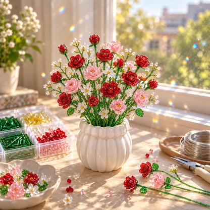 ⏳ Last Day 49% Off –🌼✨diy Beaded Wildflower Bouquet Kit – Handmade Crystal Flower Craft Set🌸✨
