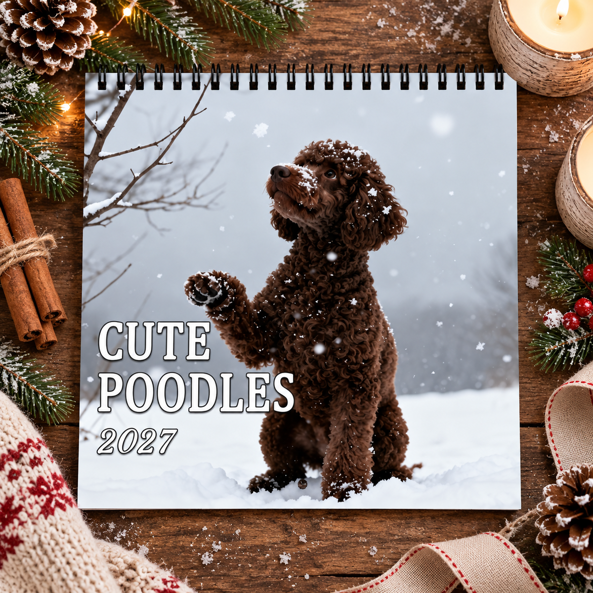 Cute Poodles 2027 Wall Calendar – 12-Month Poodle Calendar, Adorable Fluffy Dog Scenes Hanging Planner for Poodle Lovers & Dog Moms