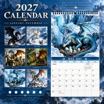 Dragons of a Higher World 2027 Wall Calendar – 12-Month Epic Fantasy Dragon Calendar, Mystical Legendary Art Hanging Planner for Dragon Lovers