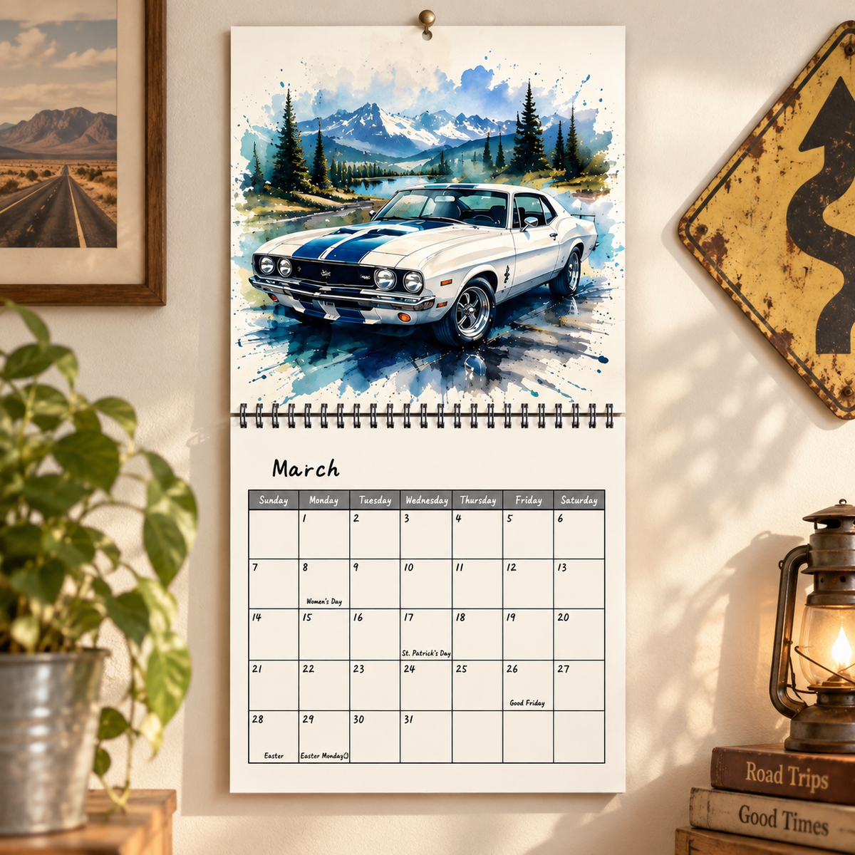 Muscle Cars 2027 Wall Calendar – Vintage Classic Muscle Car Art Calendar, Retro Automobile Enthusiast Gift