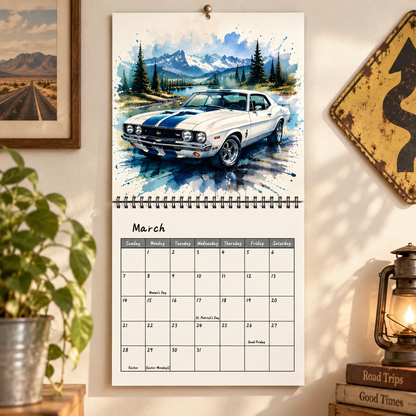 Muscle Cars 2027 Wall Calendar – Vintage Classic Muscle Car Art Calendar, Retro Automobile Enthusiast Gift