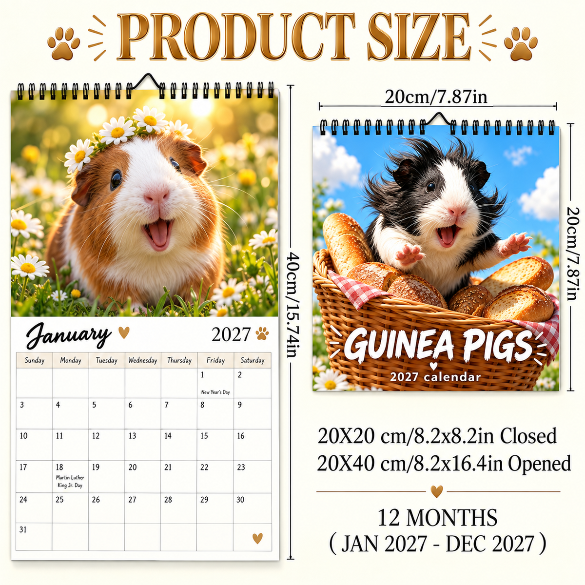 Guinea Pigs 2027 Wall Calendar – 12-Month Cute Guinea Pig Calendar, Sunny Meadow & Flower Field Hanging Planner for Small Pet Lovers