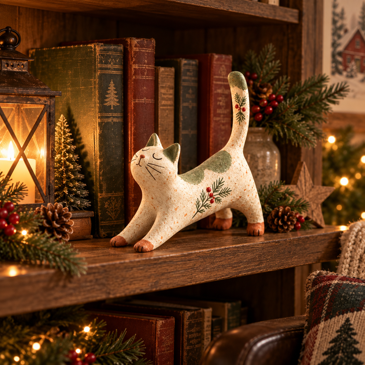 🐈🎄 Woodland Christmas Cat Figurine - a cosy little woodland friend for your holiday home