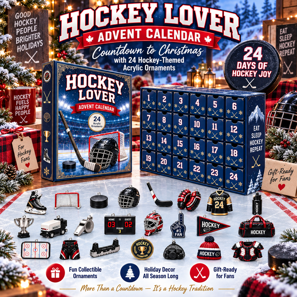 🏒 Hockey Lover Advent Calendar 2026 – 24 Days of Hockey-Themed Christmas Surprises——Open. Hang. Collect. Celebrate. 🎄 24 little surprises made for true hockey lovers.