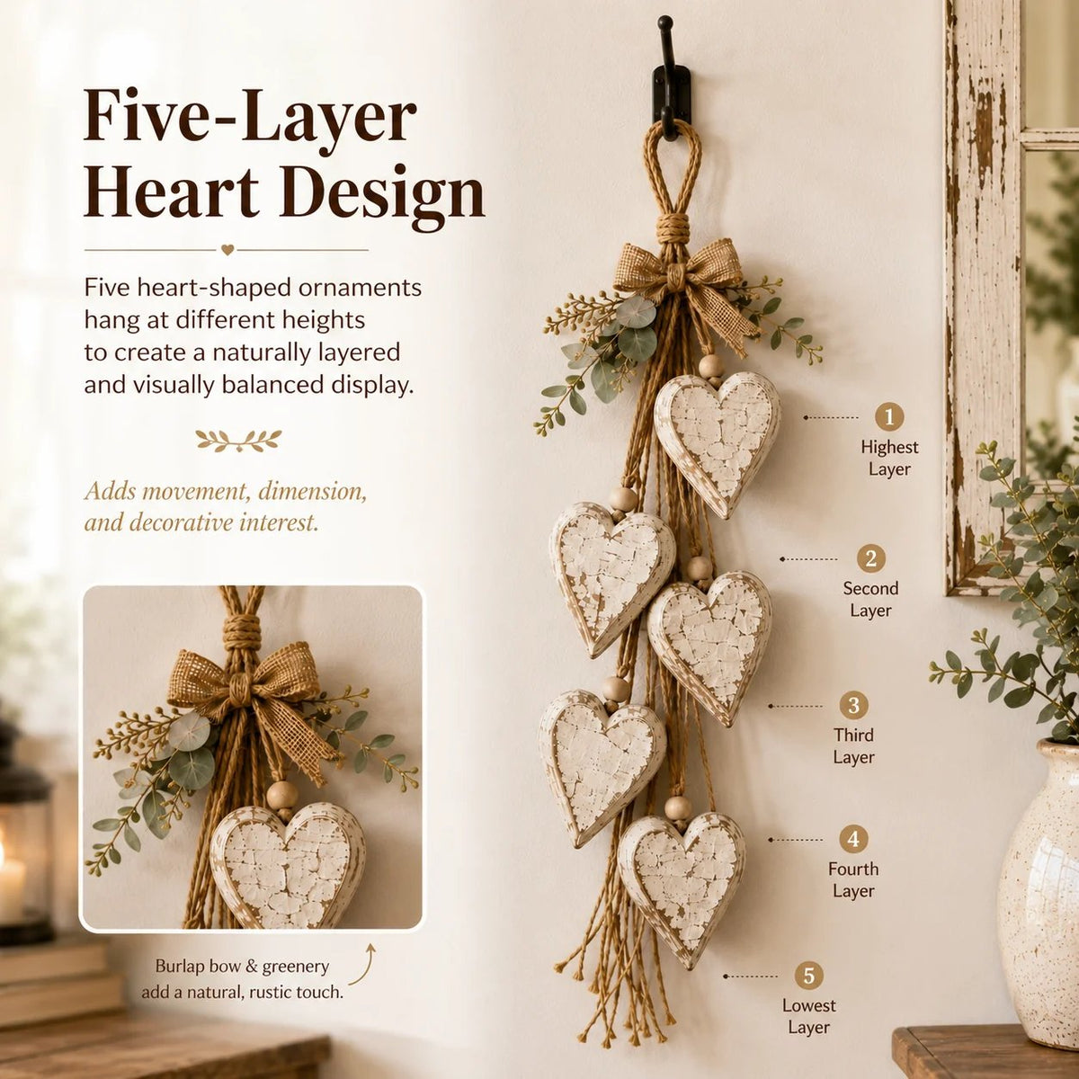 🔥HOT SALE🔥🍂🤎Hanging Heart Wall Decor