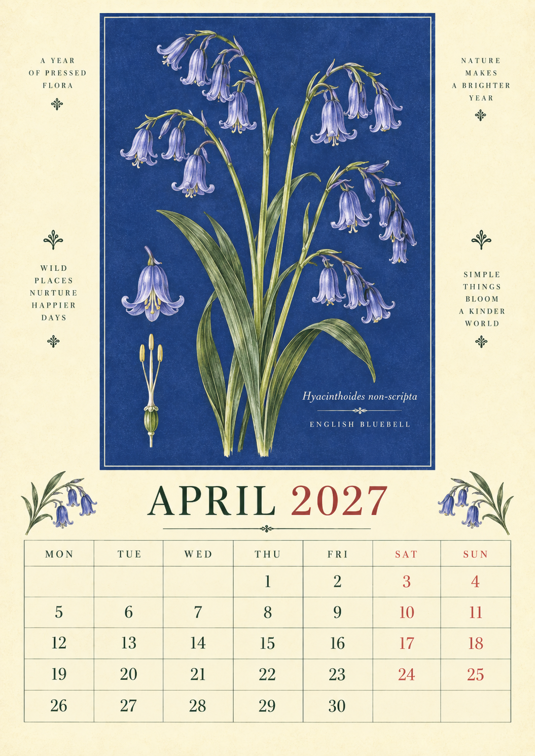 🌿 Botanical Specimens 2027 Wall Calendar – A Year of Pressed Flora
